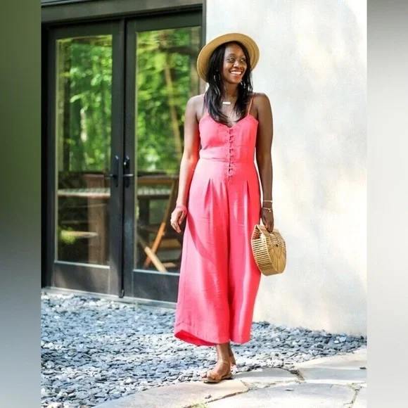 Free People Eileen Romper Jumpsuit In Coral Pink size 2 Bohemian Cottagecore - Picture 5 of 15
